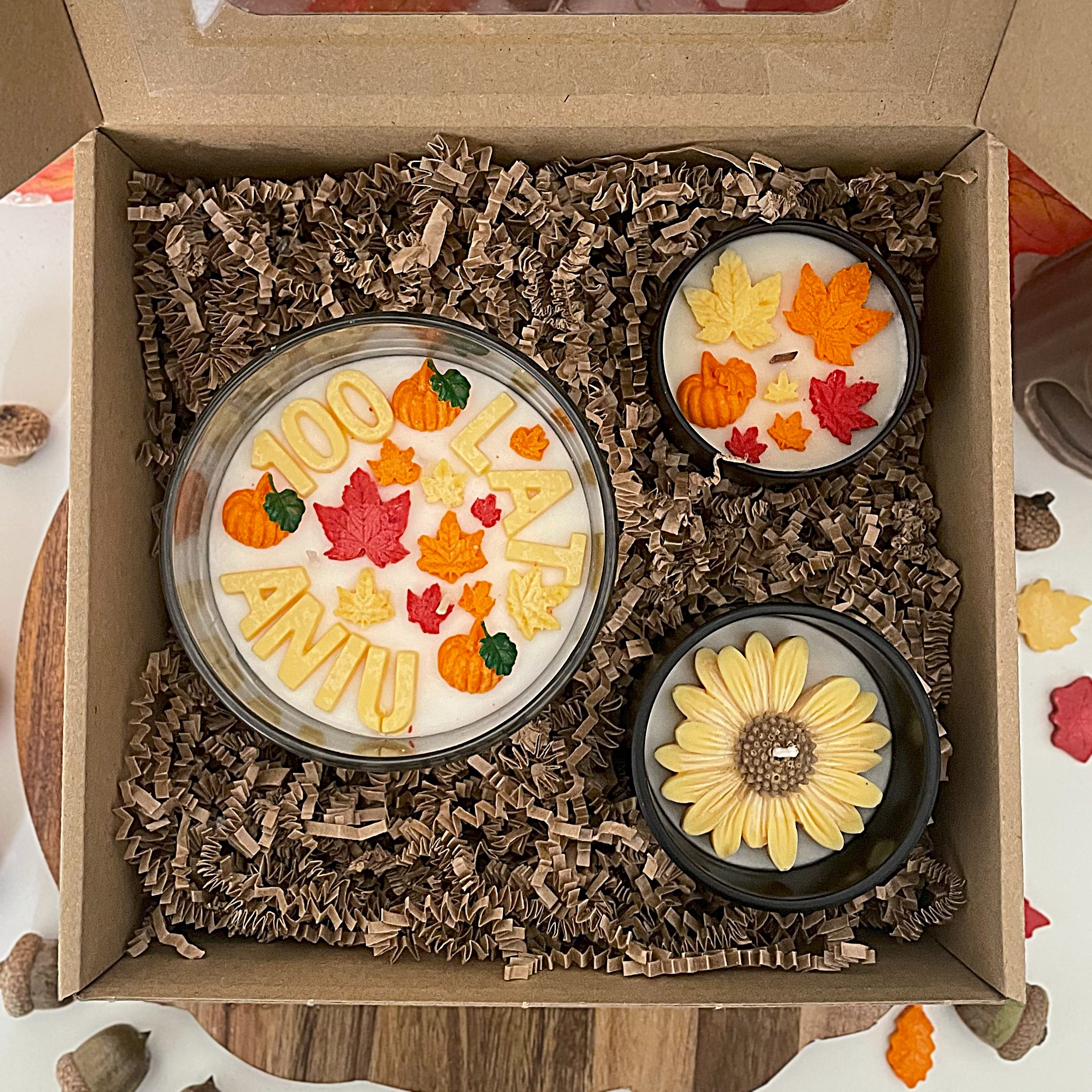 Jesienny Zestaw Urodzinowy - 3 świece sojowe