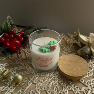 Świeca sojowa w szklanym słoiczku świąteczna "Wesołych Świąt"