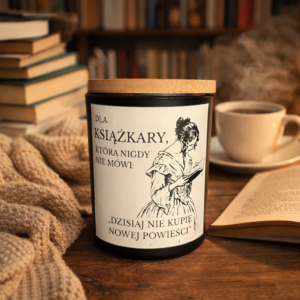 Świeca sojowa „Dla książkary, która nigdy nie mówi: dzisiaj nie kupię nowej powieści”